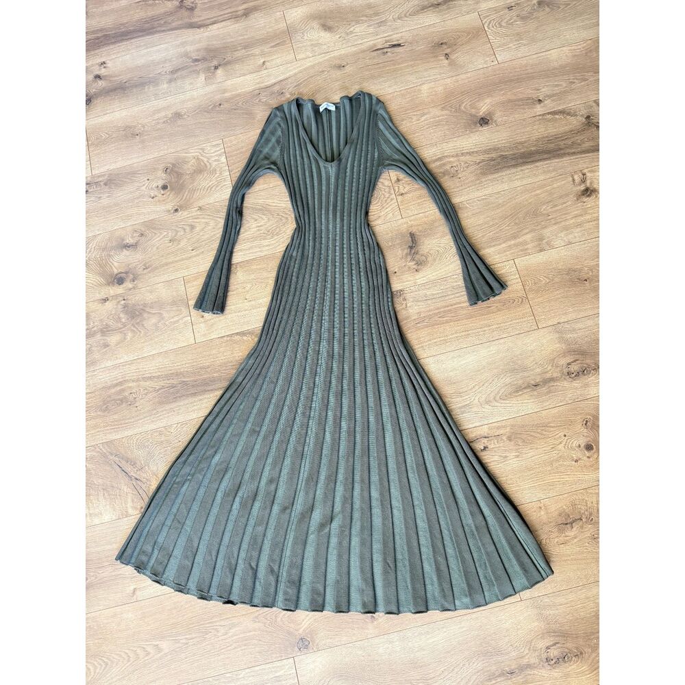 WORTH COLLECTIVE S Hearth V-Neck Maxi Dress ribbed long back long sleeve green